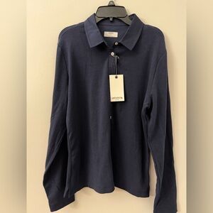 UNTUCKit For Her Women’s Long Sleeve Knit Polo Shirt Navy Blue Size L NWT